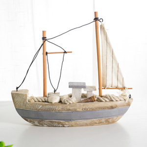 Barco de vela de madera hecho a mano, 22cm, barco de pesca Retro, decoración de estilo mediterráneo para sala de estar, adorno de escritorio, 2 uds. - Product Image 2