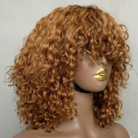 Peluca de Cabello Humano Virgen Bigsophy Color Jengibre, 200% de Densidad, SDD 12 Pulgadas # 30 Pelucas de Lujo con Flequillo Rizado, Hechas a Máquina
