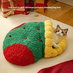 Warmes XL-Katzen nest des neuen Jahres Nettes, halb geschlossenes, atmungsaktives Weihnachts bett für Katzen und Hunde für <span class=keywords><strong>Amazon</strong></span>-Großhandel - Product Image 3