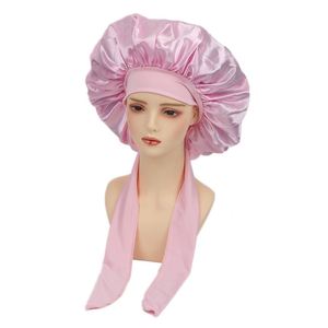 Gorro de Dormir de Seda Satinada de Doble Capa con Lazo Largo para Mujeres con Cabello Rizado, Gorro de Noche con Logotipo Personalizado al por Mayor - Product Image 5