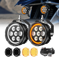 EVO45 Phare de moto bicolore blanc-jaune DRL 7 LED, feux de croisement/route, mini feu de conduite stroboscopique, lampe antibrouillard LED pour moto avec interrupteur