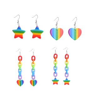 2025 nouveau Design mode Cool Harajuku Style boucles d'oreilles arc-en-ciel mignon coeur étoile en forme de rayure lien chaîne boucles d'oreilles pour les filles fête - Product Image 1