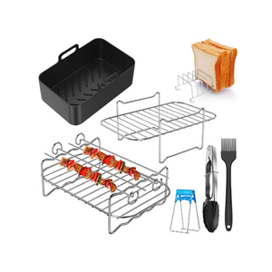 Nouveau design 6 pièces ensemble en acier inoxydable gril support brochette panier en silicone grille-pain support-cuisson plats casseroles pour friteuse à air - Product Image 1