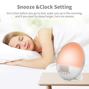 นาฬิกาตั้งโต๊ะอัจฉริยะสีขาวนาฬิกาปลุกพระอาทิตย์ขึ้นไฟพระอาทิตย์ตกตื่นขึ้นมาพร้อมวิทยุ FM แบบดิจิตอลตั้งโต๊ะไฟปลุก - Product Image 6