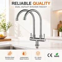 Robinet de cuisine en acier inoxydable nickel brossé, double poignée, à poser sur comptoir, classique, avec bec flexible col de cygne pivotant à 360°