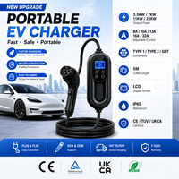 Nouvelle station de recharge portable pour véhicules électriques 3,5 kW, courant réglable 16A, contrôle intelligent par application Wi-Fi, protection contre les fuites Type 2 GBT, câble de 5 m, usage domestique