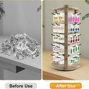 Wooden <b>Rotating</b> Jewelry Display <b>Shelf</b> Multi Tiered Rack Desktop Storage Organizer For Earrings Rings Bracelets - Product Image 3