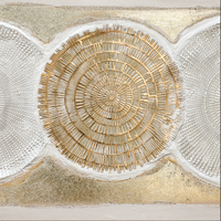 Peintures abstraites texturées or et blanc à trois cercles, art mural, design abstrait haut de gamme pour la décoration intérieure