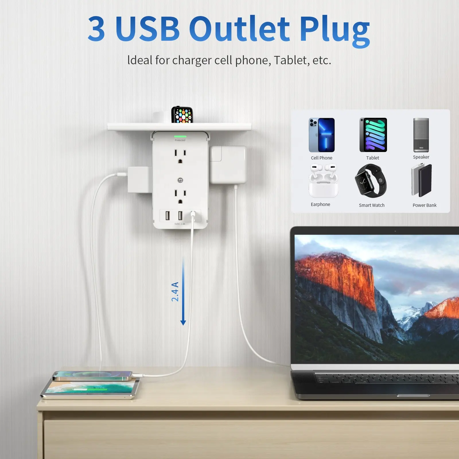 Duvar outlet genişletici USB 3A dalgalanma koruması 8 pin duvar soket usb usb şarjlı raf