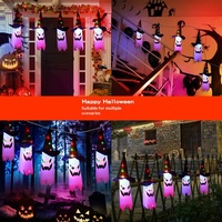 Chapeau de Sorcier d'Halloween Lumineux LED Fantôme, Pendentif Lumineux Coloré Clignotant, Éclairage IP20, Intensité Réglable, Fonctionne sur Piles 4.5V, Ornement Suspendu