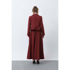 LOREEN Women's Elegant Burgundy Ruffle Detail Jacket and <b>Pants</b> Suit Set for Office & Daily Wear, Modern Two-Piece Outfit - Product Image 4