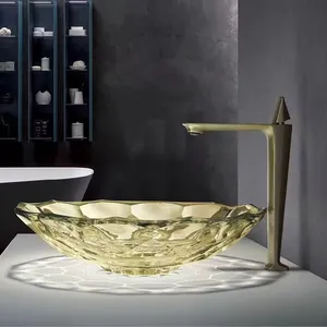 Badezimmerspüle aus gehärtetem Glas transparentes Waschbecken gefäß Waschbecken Arbeitsplatte-Beckenbecken für Badezimmer