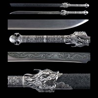 Épée Courbée Faite à la Main 1065CS Style Qing, Fourreau à Grain Foncé, Accessoires en Alliage d'Argent Vintage et Garde-Dragon