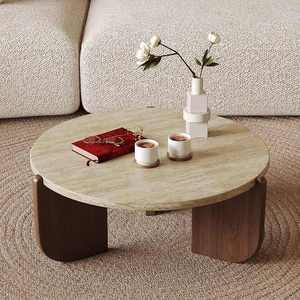 Mesa de té de café de piedra Cueva de madera maciza duradera minimalista diseño tradicional para espacios pequeños-para sala de estar balcón Circular - Product Image 5