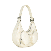 Sac bandoulière vintage YIEYIE en cuir végétalien ivoire avec fermeture éclair et sangle réglable – Marque originale, prêt à la vente en gros