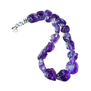 18-Inch February <b>Birthstone</b> <b>Necklace</b> 12-14 MM Raw Amethyst Fine <b>Silver</b> Jewelry Pendant <b>Silver</b>/Gold Plated Beautiful Link Chain - Product Image 1