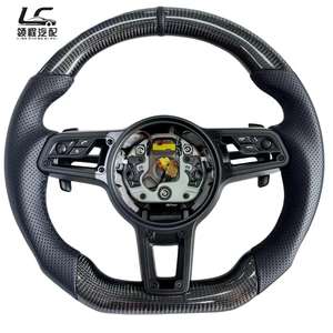 Cuero de Fibra de Carbono para Volante, Color Personalizado, Diseño de 3 Radios para Autos <span class=keywords><strong>Porsche</strong></span> Panamera, Macan, Cayenne, 718, 918, 911 - Product Image 1