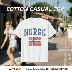 Camiseta con bandera de Noruega de Vithas Industry, camiseta informal unisex de algodón de manga corta con cuello redondo y estampado - Product Image 2