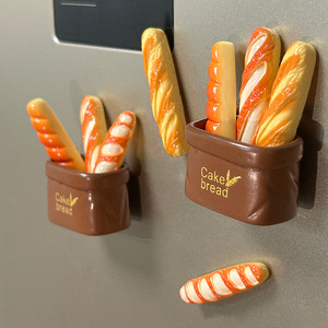 New Resin Food Play Refrigerator Sticker DIY Magnetic Stick Cute Cartoon Kitchen Decals Baguette Promotional Fridge Magnets - Product Image 1