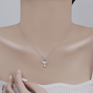Fish Pendant Necklace Silver Tone Blue Eyes Animal Zodiac Clavicle Chain 10cm Extended - Product Image 3