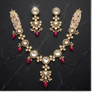 Conjunto de collar de plata 925 con rubíes y perlas, joyería nupcial tradicional, piedras rojas étnicas para mujer, joyería de boda - Product Image 3