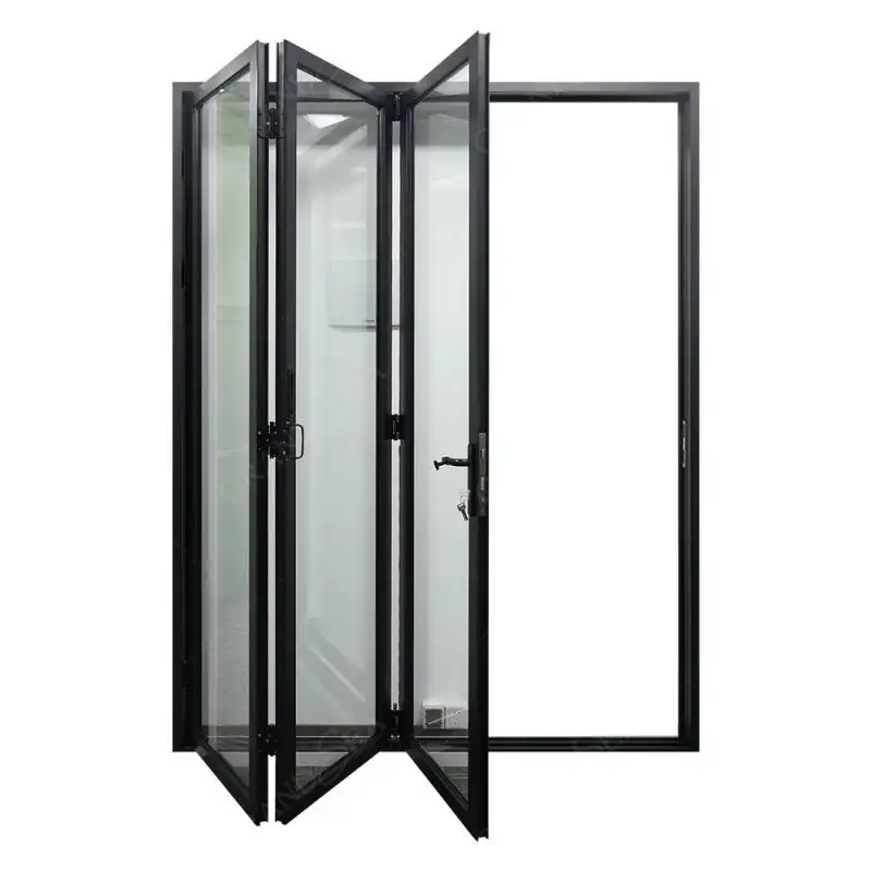 Latest Design Magnetic Built In Shutter Glass Balcony Aluminum Patio Exterior Sliding Folding Glass Door