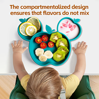Assiette repas bébé en silicone monobloc, compartimentée, avec ventouse antidérapante, forme pomme, pour compléments alimentaires