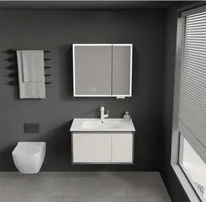 Coiffeuse de salle de bain suspendue blanche crème murale étanche en PVC léger avec lavabo