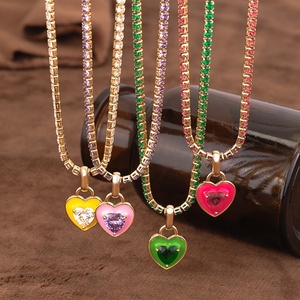 Collar de Tenis con Forma de Corazón de Diamantes Coloridos de Moda, Joyería de Acero Inoxidable con Circonita Cúbica, Cadena de Tenis con Colgante de Corazón de Amor - Product Image 5