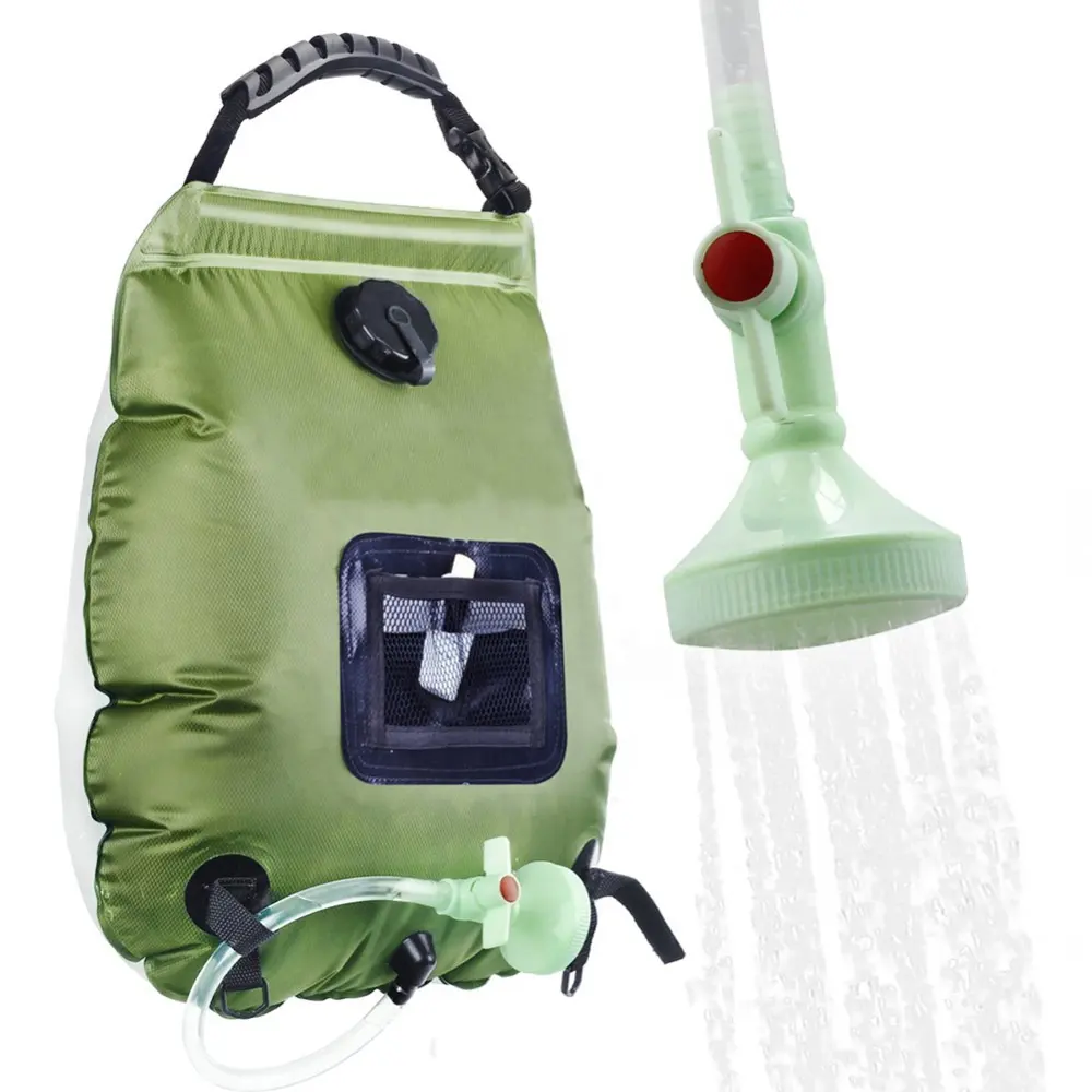 Bolsa de baño al aire libre de 20L, bolsa de ducha Solar para senderismo, Camping, bolsa de almacenamiento de agua de baño con calefacción portátil, manguera conmutable, cabezal de ducha