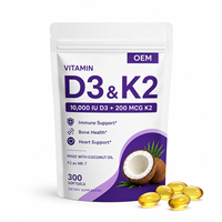 Capsules de D3 K2 MK7 10000 UI à base de plantes, marque privée OEM, pour la santé et le soutien immunitaire des adultes, amélioration de la densité osseuse