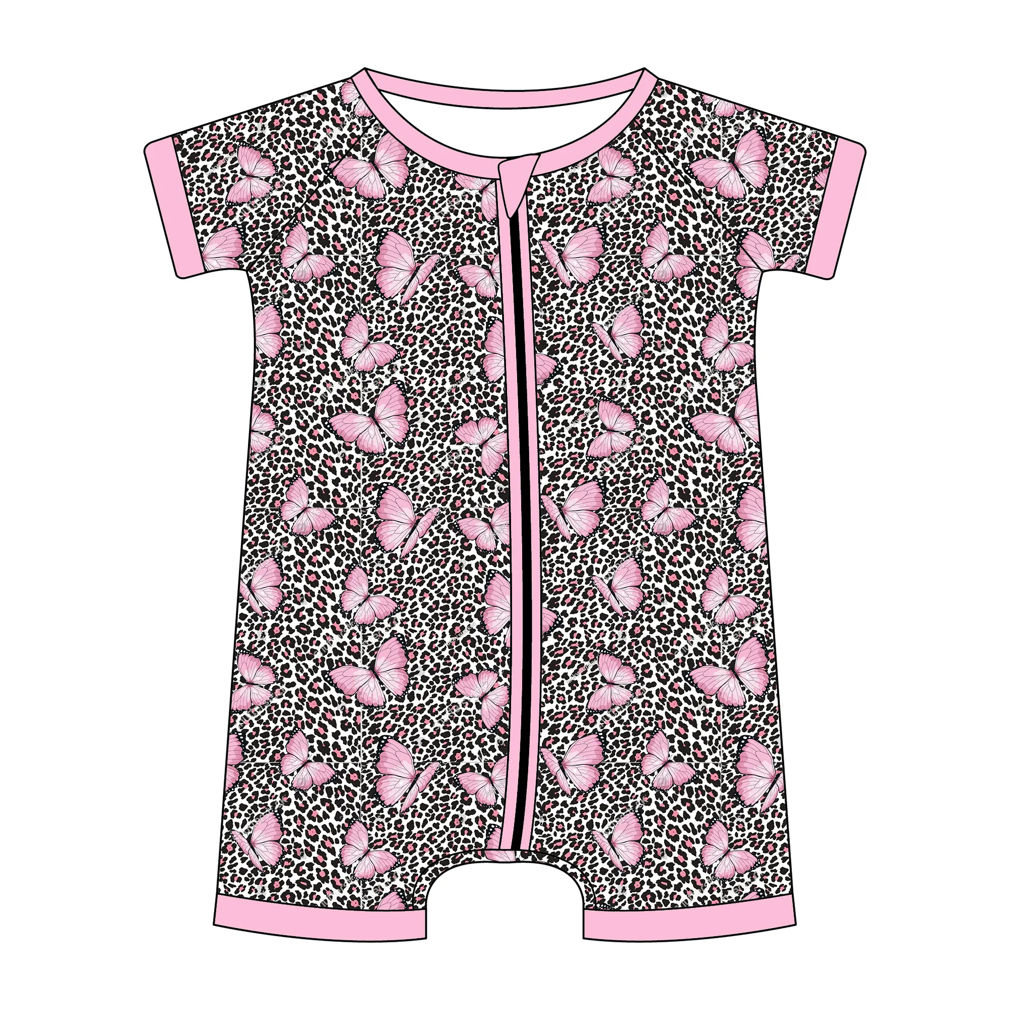 2024 pigiama tuta bambino rosa morbido stampato su misura bambino pigiami in bambù pagliaccetto doppia cerniera pigiama