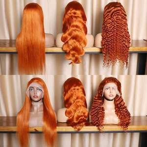 Letsfly 10A 13x4 Lace Frontal Human Hair <b>Wigs</b> 350# <b>Ginger</b> Colorful 200% Density Water Wave Ear to Ear 18-30 Inches Wholesales - Product Image 1