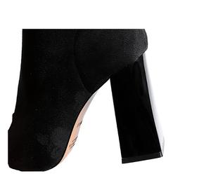 Mode simple polyvalent talon épais bottes pour femmes talon haut en cuir PU bottes pointues Sexy boîte de nuit mince bottes courtes 34-40 - Product Image 6