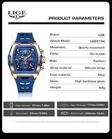 Jam Tangan Kronograf Pria Tiga Sub Dial Jendela Tanggal Dial Biru Casing Rose Gold Tali Silikon Jam Tangan Sport
