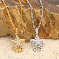 Pendentif en zircon pentagramme goutte d'eau style hip-hop pour homme