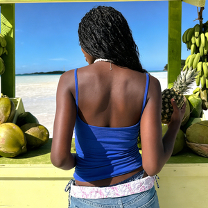 Floral Print Beach Vacation Cool Tank Top Blue sexy casual summer Backless Spaghetti Strap Camisoles - Product Image 4