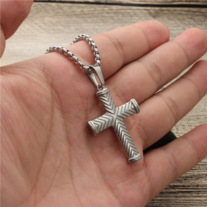 yunnique <b>Cross</b> Pendant Necklace Stainless Steel Gold Plated 60cm <b>Chain</b> Fashionable Jewelry Gift for Men Women - Product Image 3