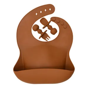 समायोज्य फिट के साथ निविड़ अंधकार आसान पोंछ सिलिकॉन बेबी बिब खाद्य पकड़ने के लिए BPA मुक्त नरम सिलिकॉन खिला बिब शिशुओं Toddlers के