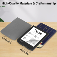 Étui pour Pocketbook Verse PB629 Verse Pro PB634 EReader 6 pouces, étui à rabat avec fonction de mise en veille/réveil automatique