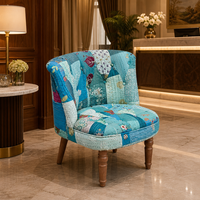 Großhandel Wohnzimmer-Akzentstuhl Kantha Patchwork-Sessel Boho Einzelsofa Lounge Baumwollstoff Gepolsterte Rückenlehne Holzbeine
