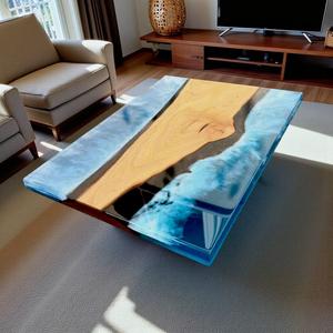 Table à manger carrée en époxy, table en époxy, table à manger en bois et époxy, table en résine époxy à bord vif, plateau de table en bois et époxy, plateau de table rivière en bois et époxy - Product Image 2