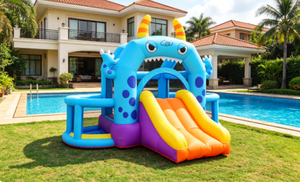 Château gonflable d'<span class=keywords><strong>extérieur</strong></span> pour enfants, petit monstre, avec lit de saut, toboggan et matelas gonflable de protection, pour divertissement - Product Image 1