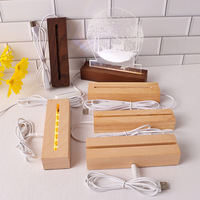 Vente en gros de veilleuse rectangulaire en bois de hêtre massif avec base lumineuse lampe de table présentoir en acrylique alimenté par USB