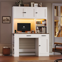 Escritorio Inteligente con Estante Superior, Escritorio para Computadora con Estación de Carga, Luz LED, Porta Revistas, Estantes Ajustables, Mesa de Escritura para Oficina en Casa