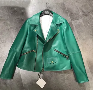 Excellent Material High Quality Green Pu Leather Jacket Women Custom Women's Bolero Leather Jacket Motorbike Jacket