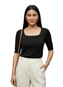 Pull-over élégant à col carré en viscose/coton fin et doux pour femmes et filles - Product Image 3