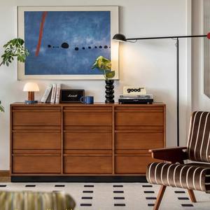 Commode rétro à neuf tiroirs en buis massif, armoire murale pour salon, rangement pour chambre à coucher, entrée, style nordique, petit appartement - Product Image 1