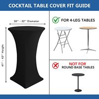 Housse de table cocktail noire en spandex avec poche renforcée, nappe extensible ronde pour table haute, décoration de mariage et de fête en extérieur