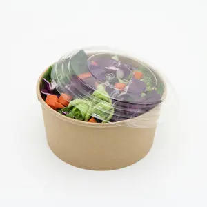 좋은 품질 친환경 패스트 푸드 컨테이너 라운드 모양의 종이 샐러드 그릇 플라스틱 뚜껑 과일